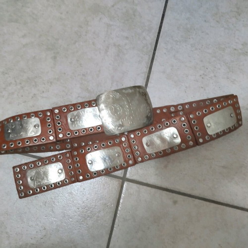Leather women's belt brown new with metal details 110cm