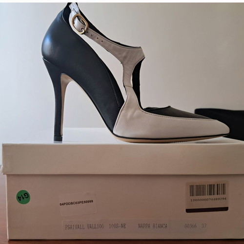 Pierre Darré T-Strap Leather Pumps Size 37 Black White New