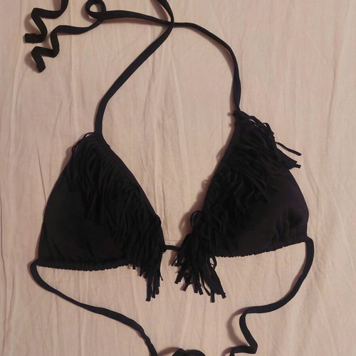 Oysho black bikini top with fringes