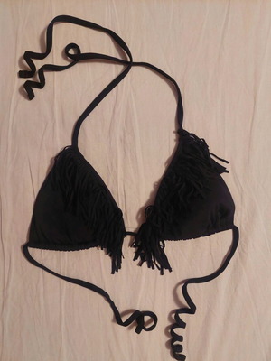 Oysho black bikini top with fringes