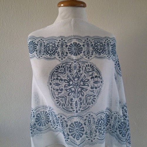 Scarf like new, summer style, white and blue