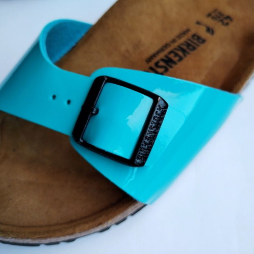 Birkenstock Madrid single strap sandals patent vibrant blue size 42 new