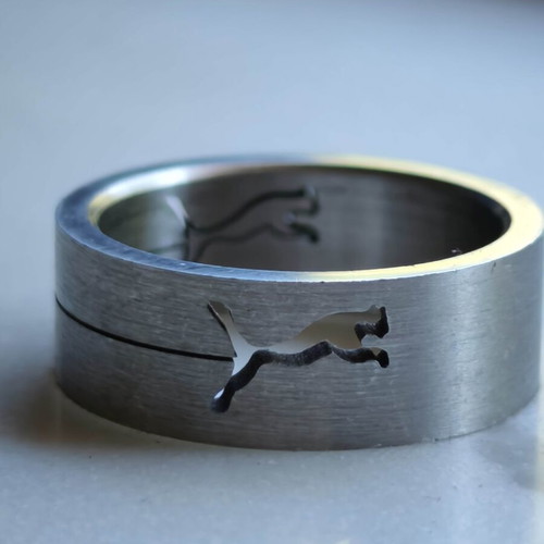 Medical Steel Ring with Puma Design, Matte Finish