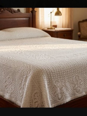 Handmade Cotton Bedspread with Crochet Lace like new
