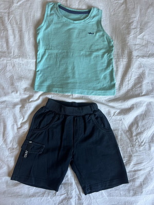 Summer set for boy 2-3 years with dark blue shorts and turquoise sleeveless shirt like new