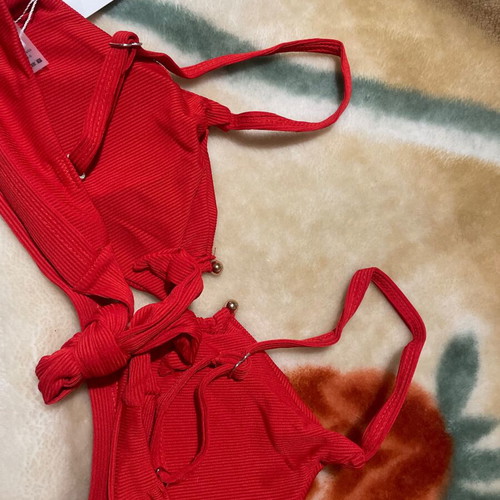 Red bikini top S/M new with jewel and removable padding