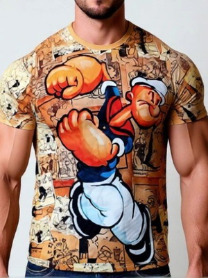 Popeye men's t-shirt new, size L, beige, polyester