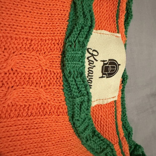 Karavan knitted cop top, green and orange
