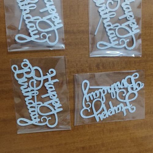 Διακοσμητικό τούρτας Happy Birthday ασημί καινούργιο με glitter