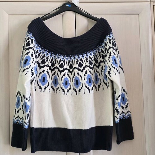 Wool cashmere pullover new, white and blue, size L-XL