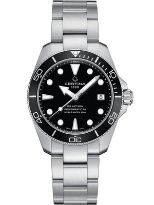 Certina DS Action Diver 38mm Powermatic 80 μαύρο καινούργιο ανδρικό ρολόι