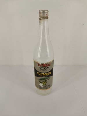 Glass bottle of Soumada of Chios used