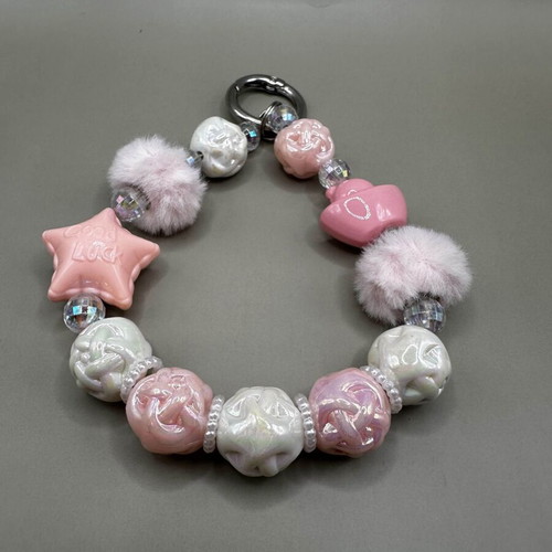 Handmade key chain Good luck star white and pink new