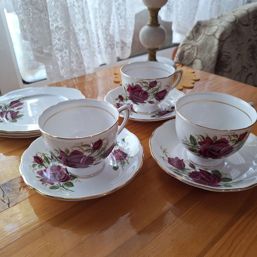 Colclough bone china coffee sets like new with cake plates, pack of three