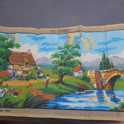Vintage La Stampa Embroidery Canvas 125x60 cm like new