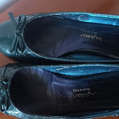 Blu Byblos No 38 ballerinas used, dark green quilted patent leather