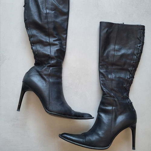 Leather high boots vintage Moustakis size 38 used, black