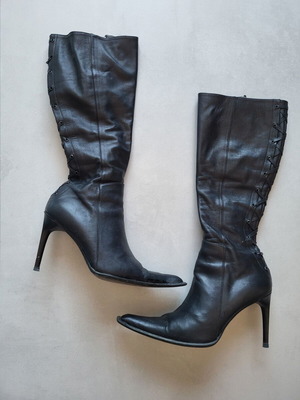 Leather high boots vintage Moustakis size 38 used, black