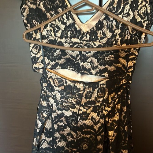 Top and long skirt set like new, black lace with beige fabric
