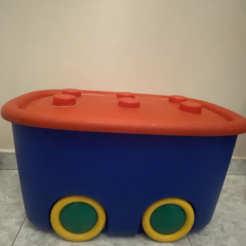 Toy storage box used with wheels