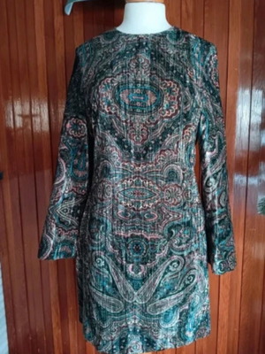 Zara βελούδινο boho φόρεμα, ίσια γραμμή, πράσινο, μέγεθος S