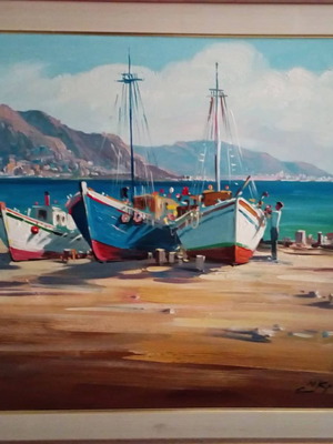 Oil painting on canvas Karnagio in Aegina signed Nikos Krideras