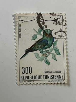Винтидж тунизийски пощенски марка 1964 Coracias Garrulus употребяван