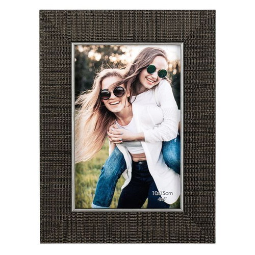 Decorative brown textured photo frames with silver border 10x15cm, pack of 5, new