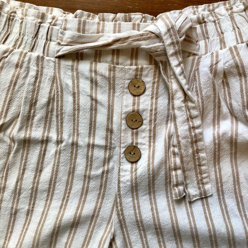 Stradivarius striped paperbag pants XL like new beige ecru