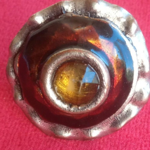 Vintage stainless steel ring with enamel and citrine gemstone like new