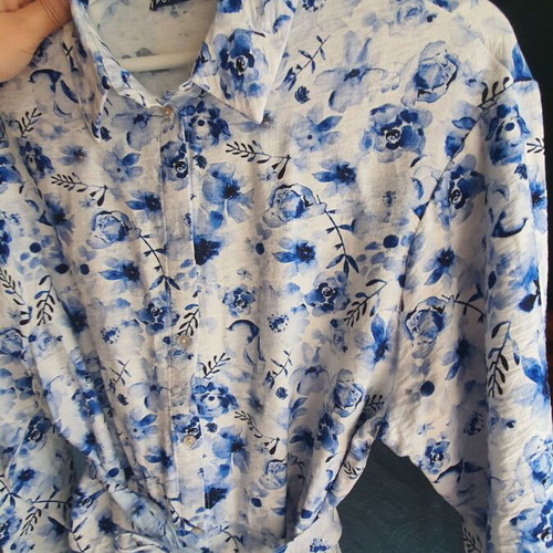 Dress Russian pattern viscose light, new, size L 40 12, white blue