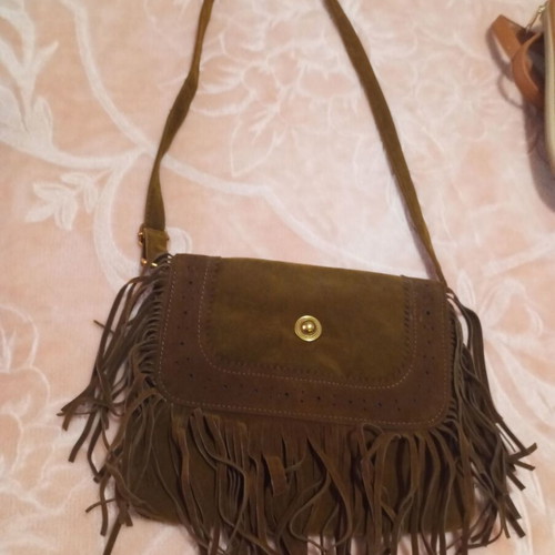 Women's brown crossbody bag new with fringes and gold details