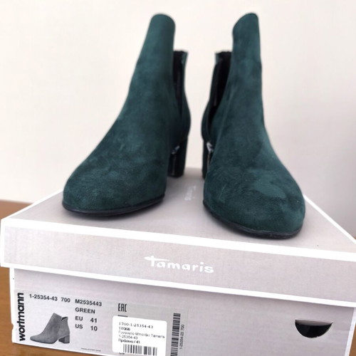 Tamaris green suede ankle boots like new, size 41