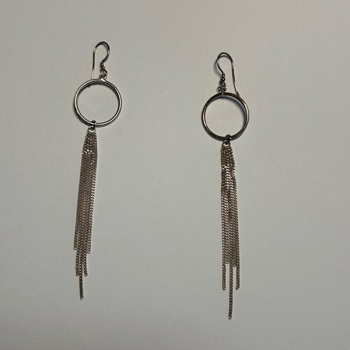 925 Sterling Silver Hoop Earrings with Fringe like new