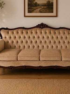 Louis XV Four-Seater Sofa like new, carved wood & velvet