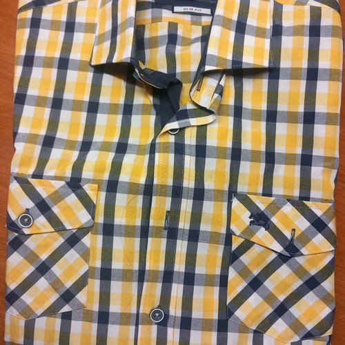 Men's checked shirt Large new, blue and yellow
