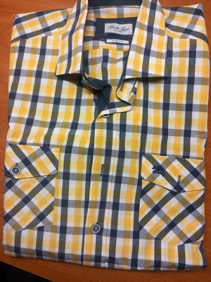 Men's checked shirt Large new, blue and yellow