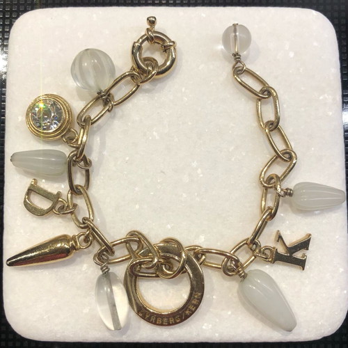 Dyrberg/Kern bracelet with charms 20cm like new, gold tone with pouch