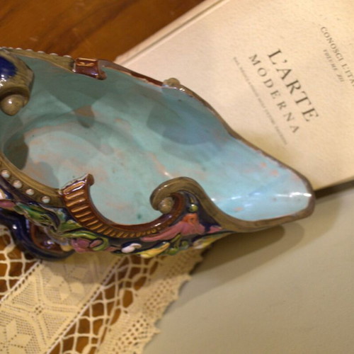 Large Antique Barbotine Majolica Jardiniere Like New