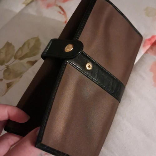 Key wallet new satin fabric black and brown