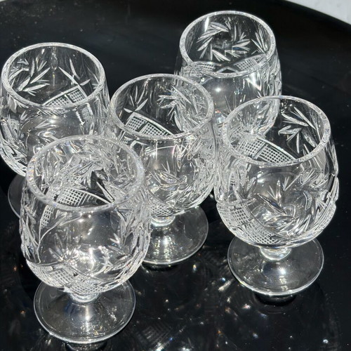 Crystal liqueur glass set and vase used