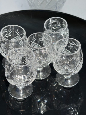 Crystal liqueur glass set and vase used