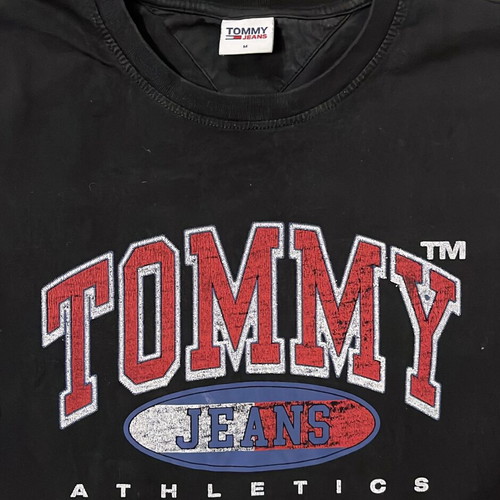 Tommy Jeans Athletics T-Shirt black, vintage distressed logo, size M, like new