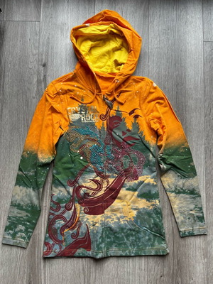 Christian Audigier Crystal Rock women's sweatshirt new, orange with crystals and crown