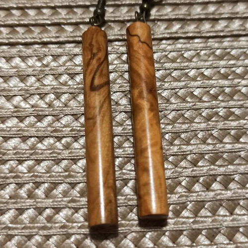 Handmade earrings made of olive wood new, brown and gold