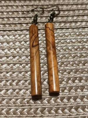 Handmade earrings made of olive wood new, brown and gold