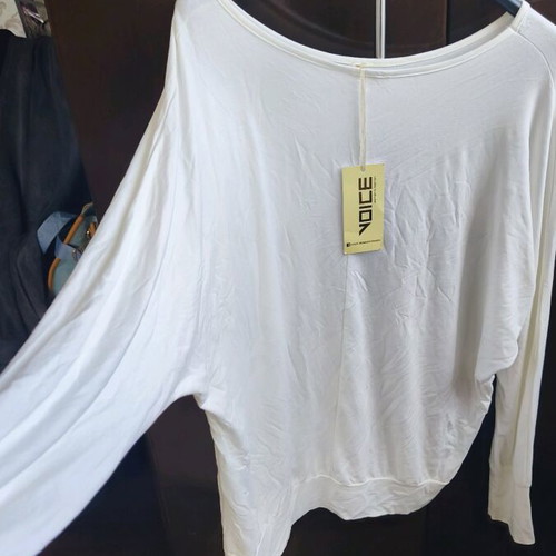 Cotton blouse new, long sleeve, size L, white and beige