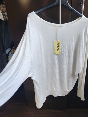 Cotton blouse new, long sleeve, size L, white and beige