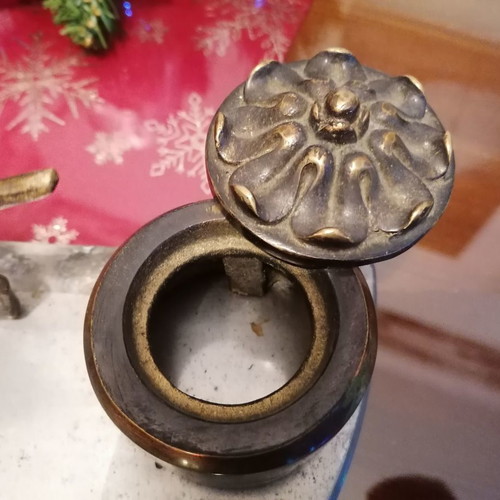 Antique Inkstand (1960's) made of Bronze & Base made of Metal (Weight: 2.600Kg)