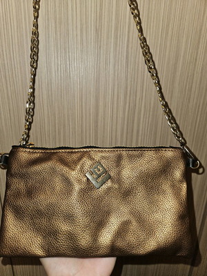 Evening shoulder bag like new, bronze with chain